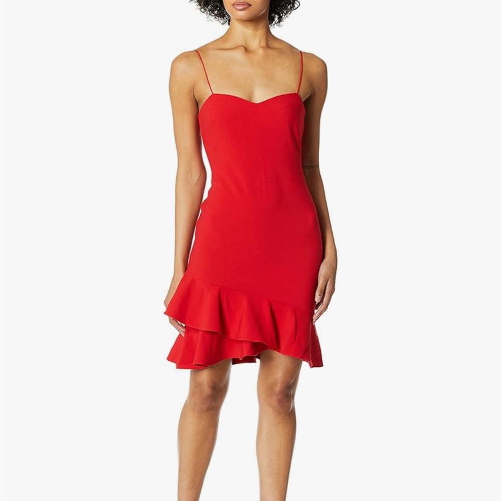 Likely Revolve Verona Favorite Stretch Ruffle Hem Cocktail Dress Scarlet Red 10